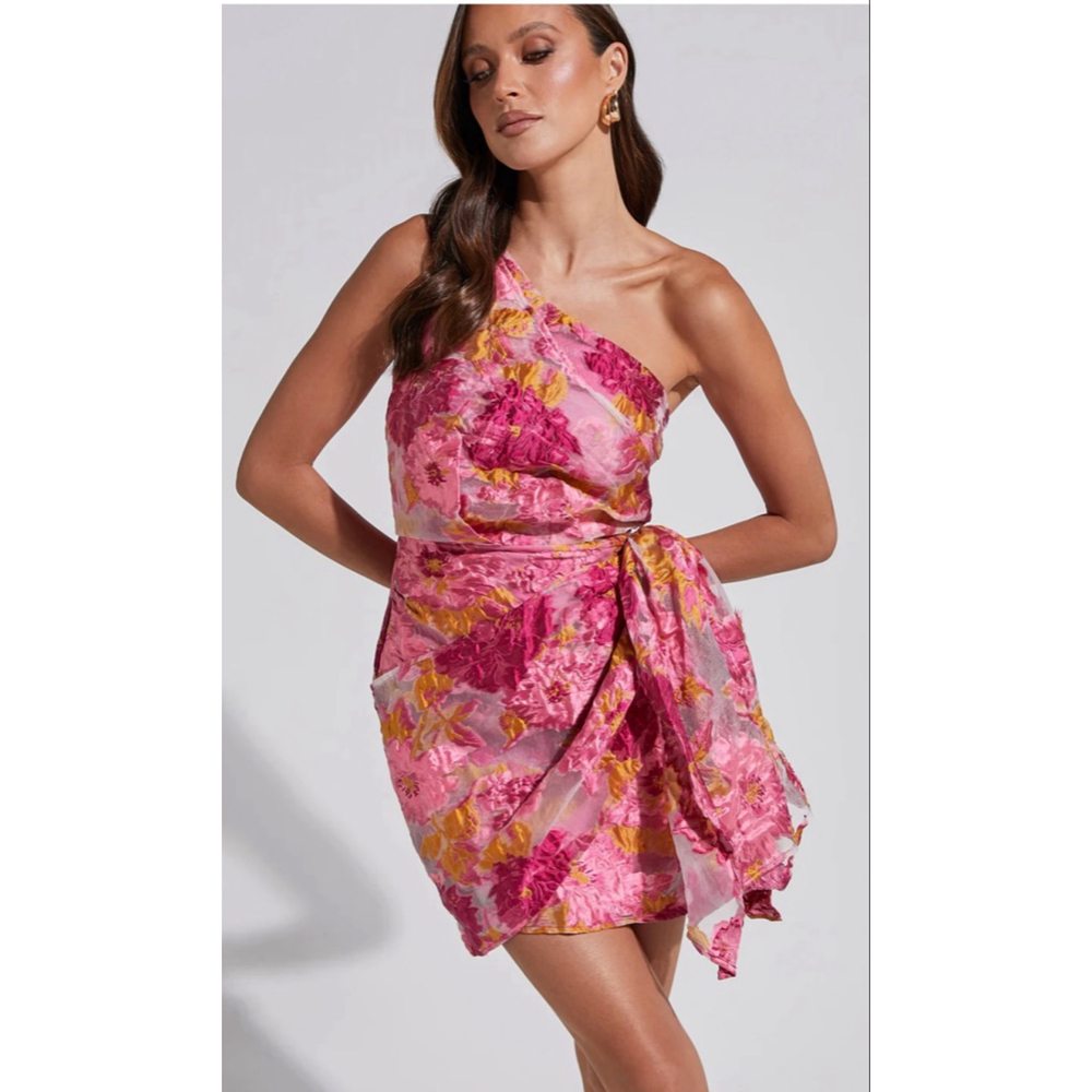 Women's Showpo One Shoulder Dress, Size 0, Pink & Gold Floral